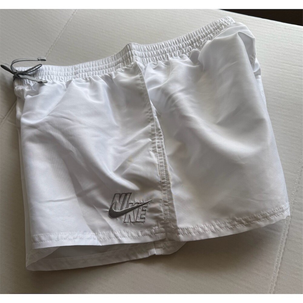 Nike Men's Swim Volley Shorts White Solid Mesh Liner Drawstring Waist Logo